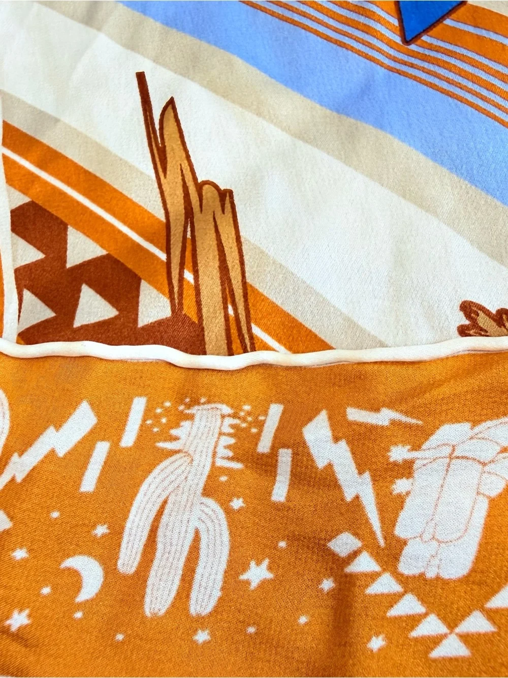 100% Silk Southwest Wild Rag Cowboy Hand Stitched Scarf Lightning Bolt Horse